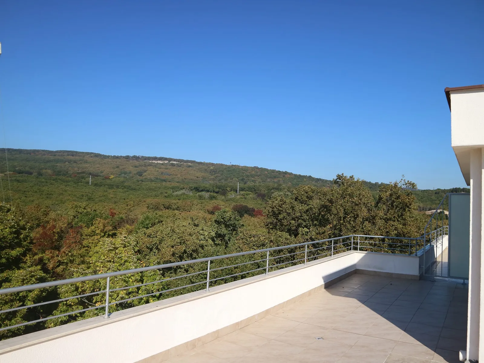 Family Room: terrace with a view of the forest and the hills